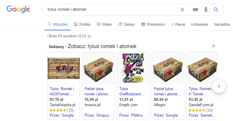 Google Shopping przykład tego co to jest