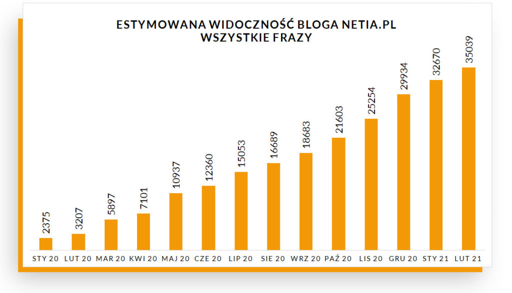 Estymowana widoczność na frazy ogółem na blogu Netii – wykres