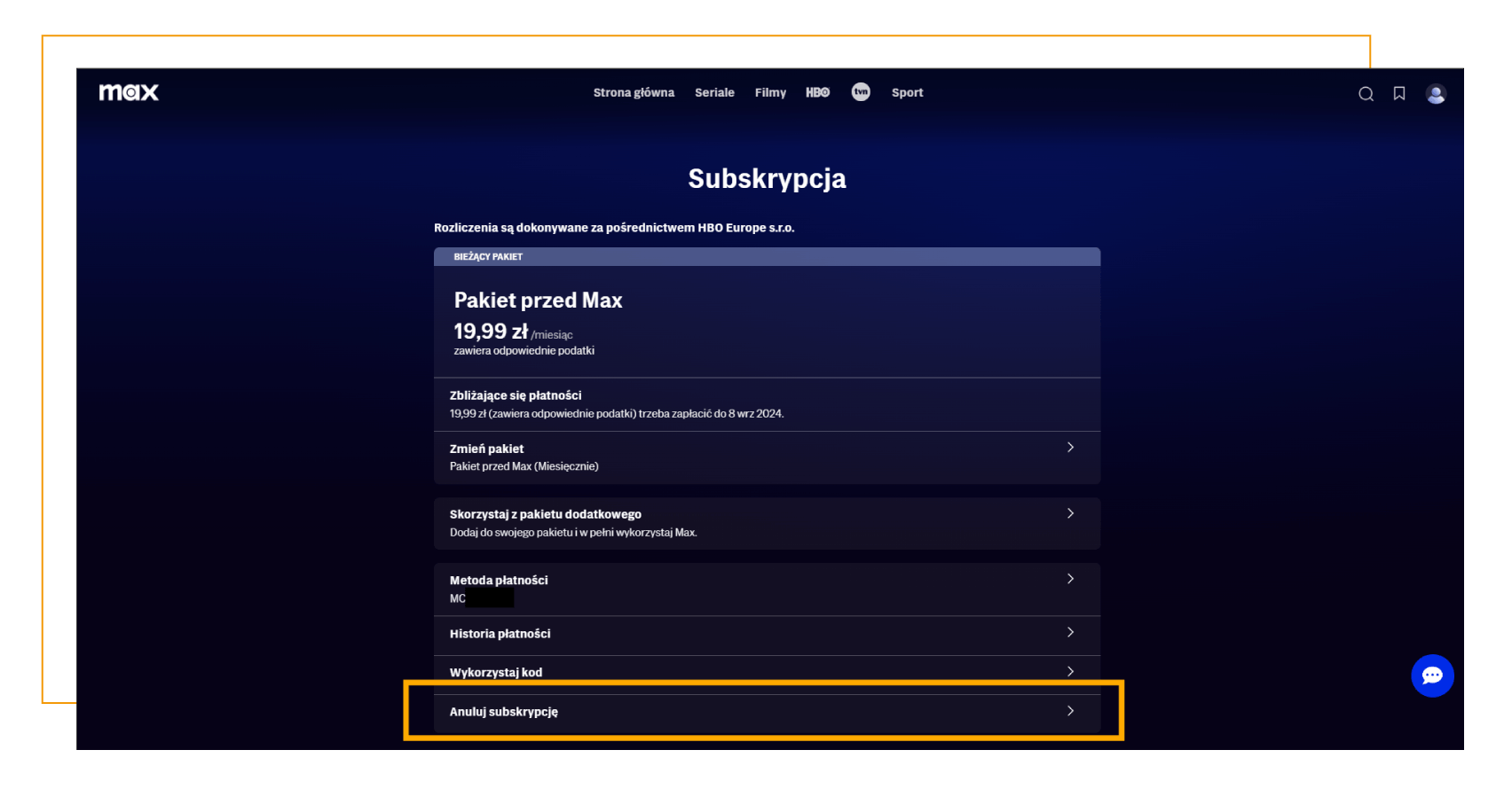 opcja anulowania subskrypcji